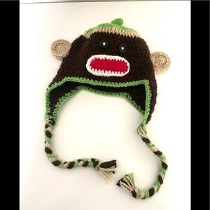 HANDMADE Knitted crochet toddler monkey beanie with braids -one size